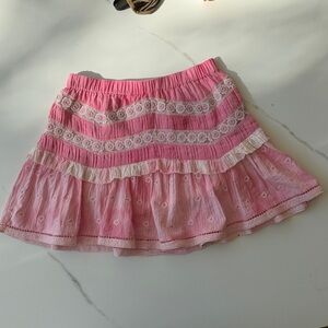 LoveShackFancy Pink and Cream A-Line Skirt Preppy Boho Chic